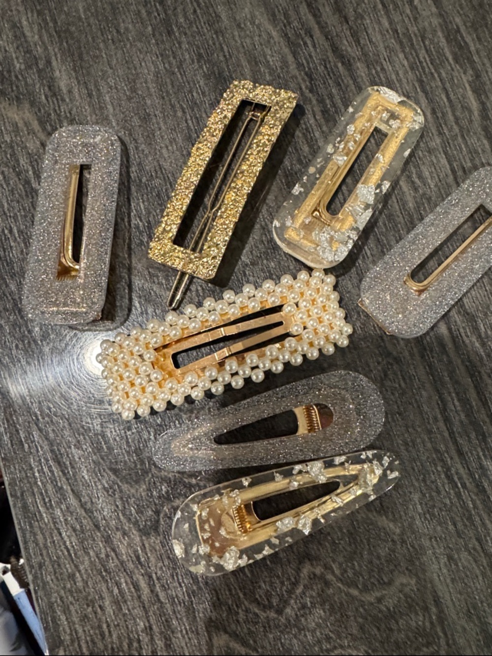 Pearl & Glitter Rectangular Hair Clip Set - Women Accessories - Picture 2 of 2